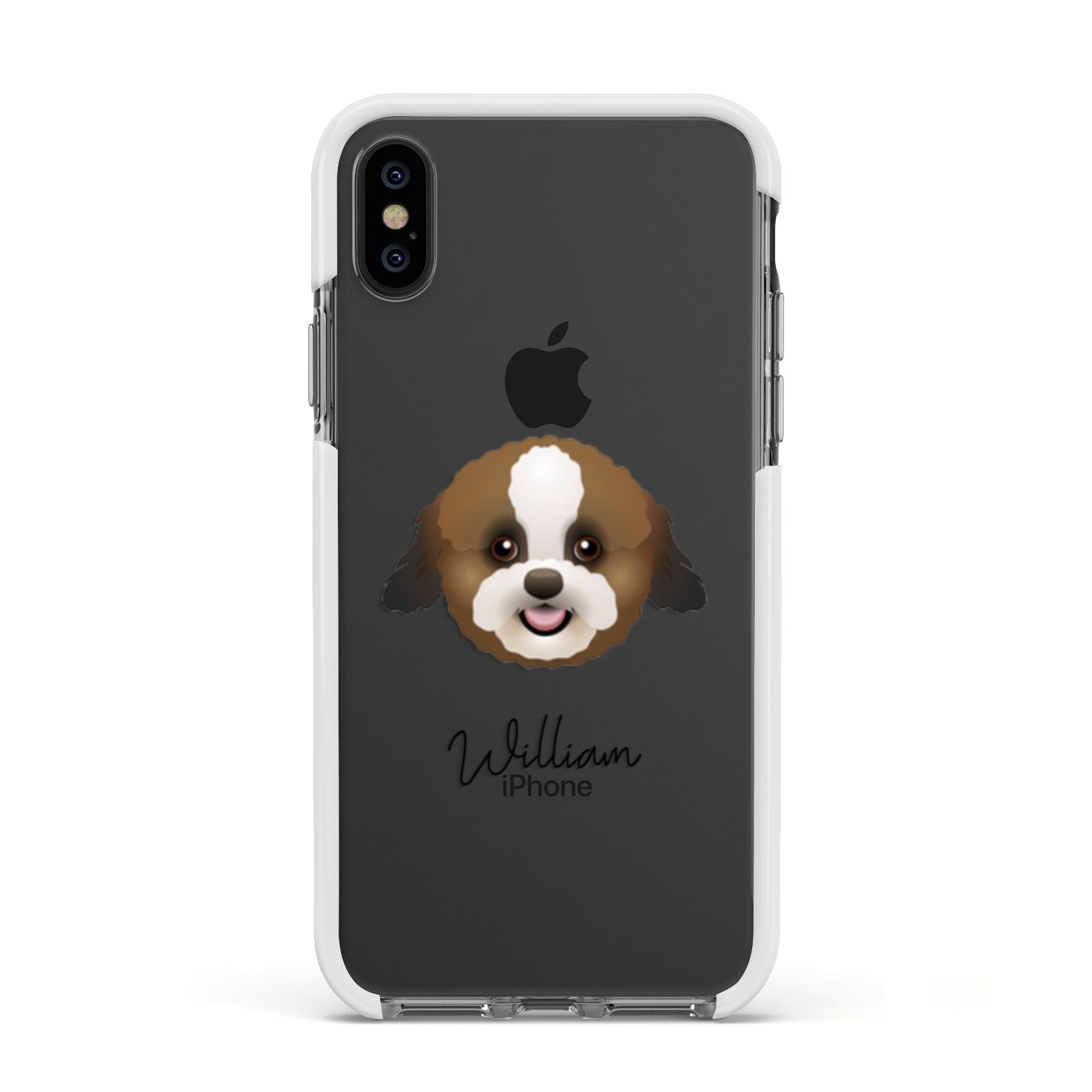 Zuchon Personalised Apple iPhone Xs Impact Case White Edge on Black Phone