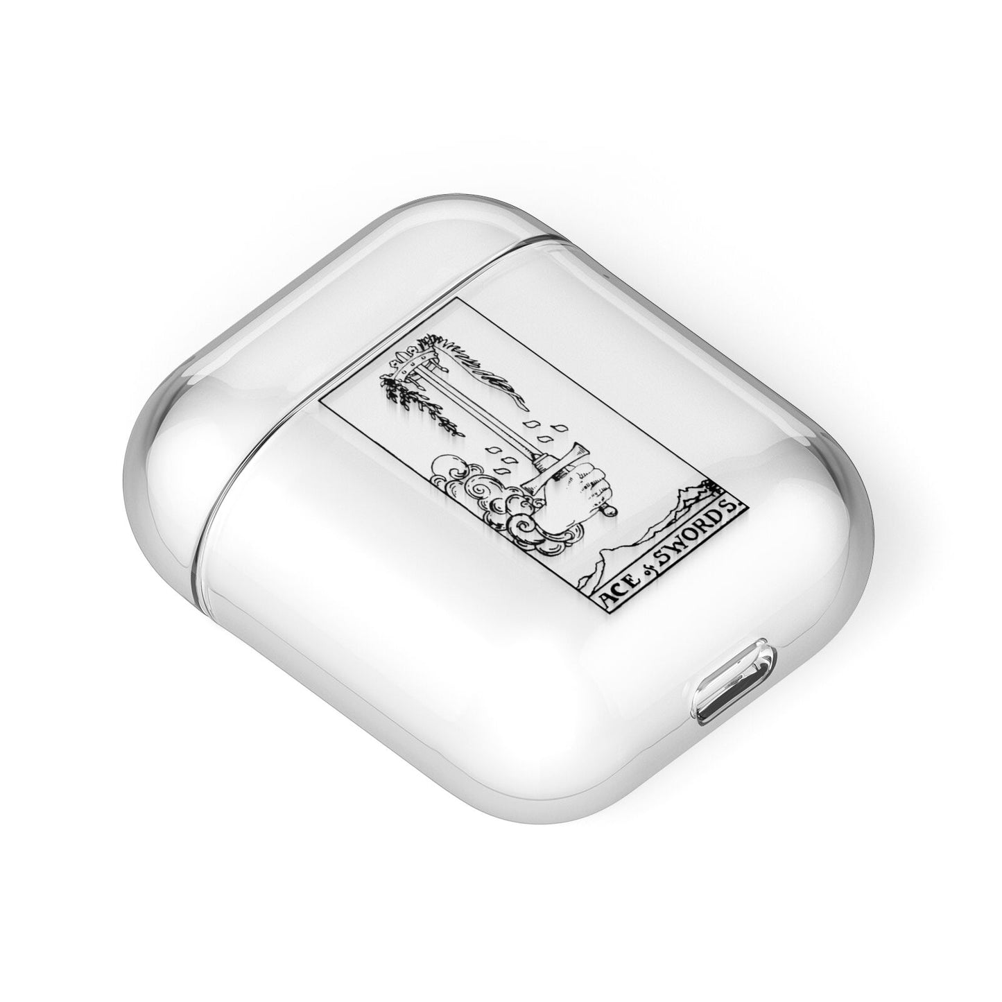 Ace of Swords Monochrome AirPods Case Laid Flat