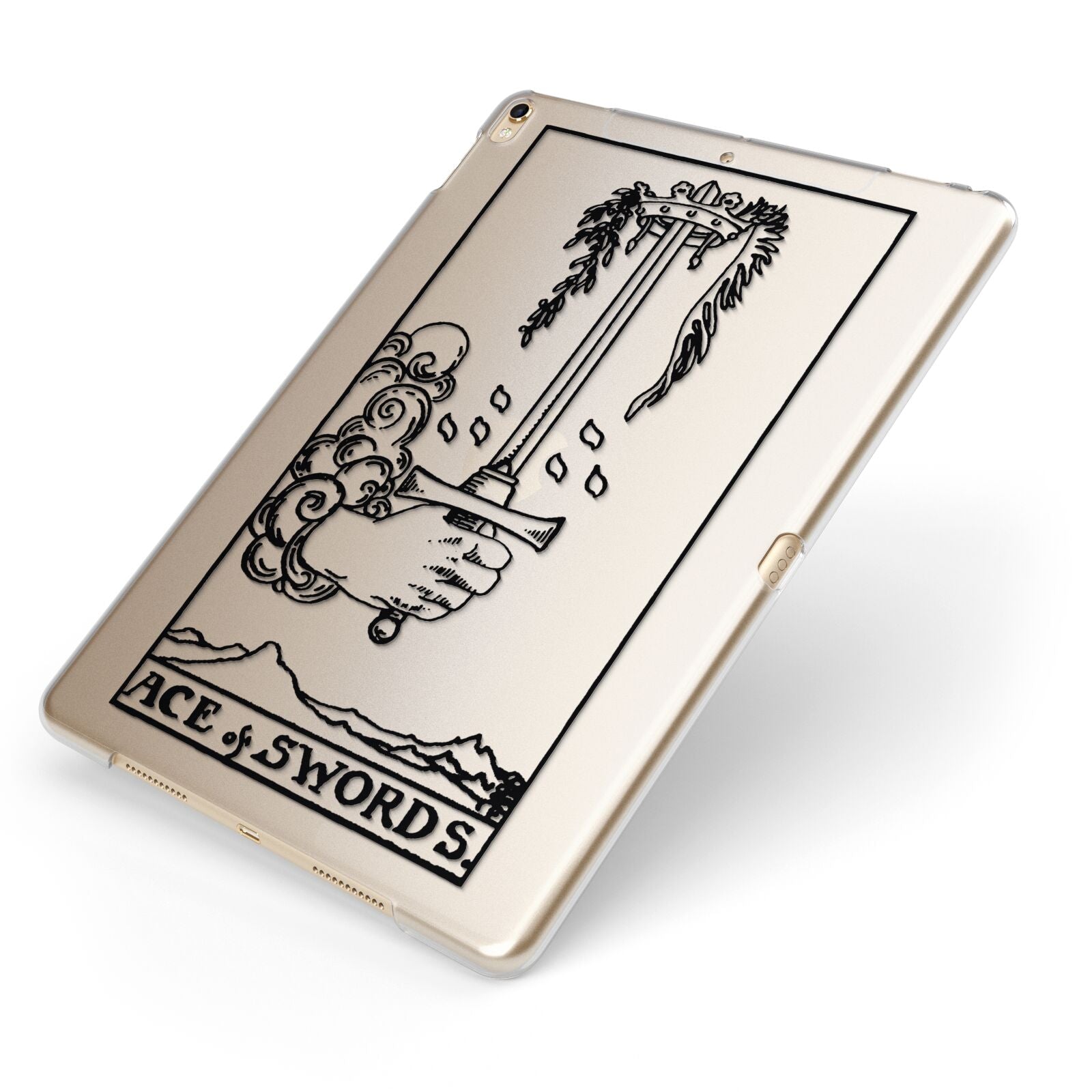 Ace of Swords Monochrome Apple iPad Case on Gold iPad Side View