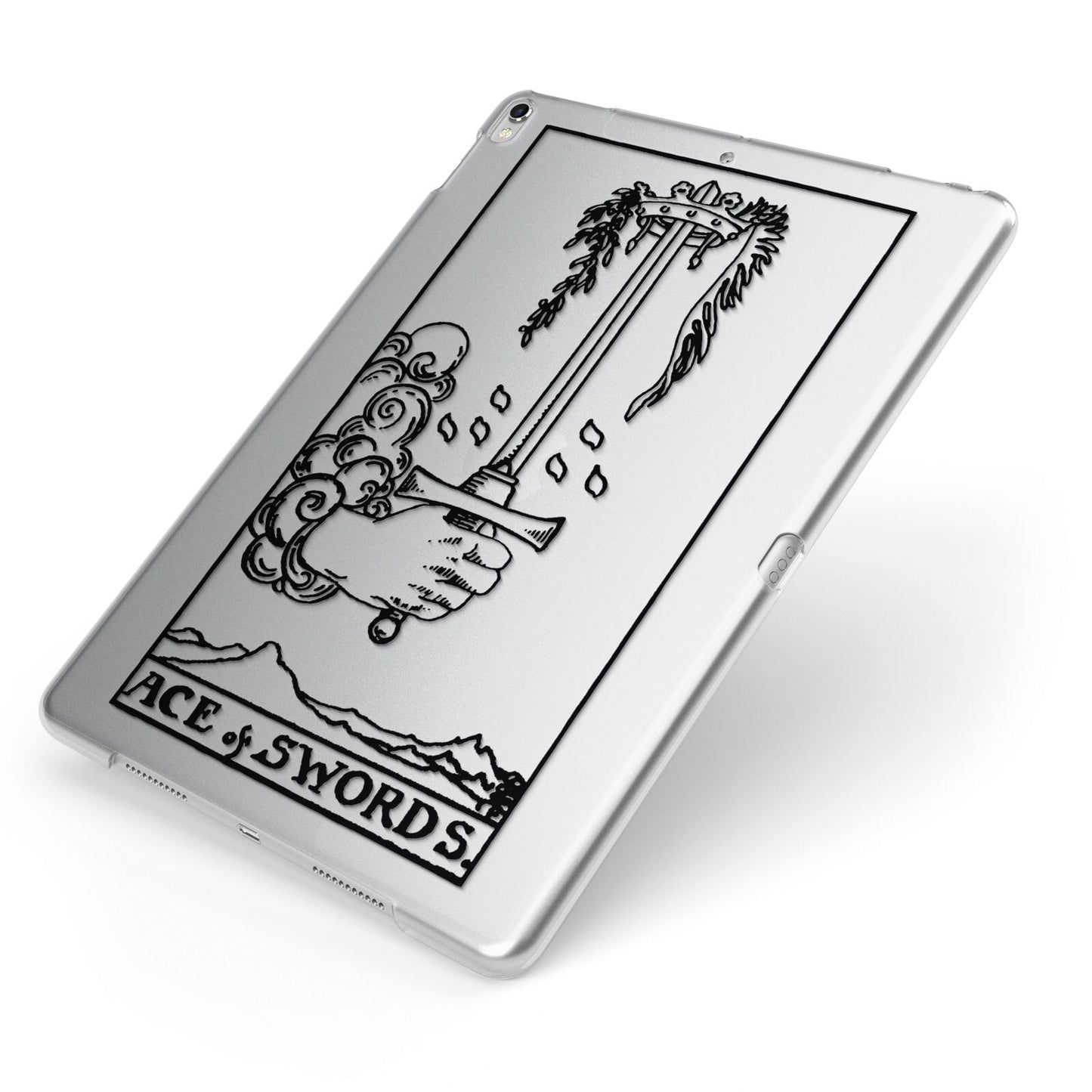 Ace of Swords Monochrome Apple iPad Case on Silver iPad Side View