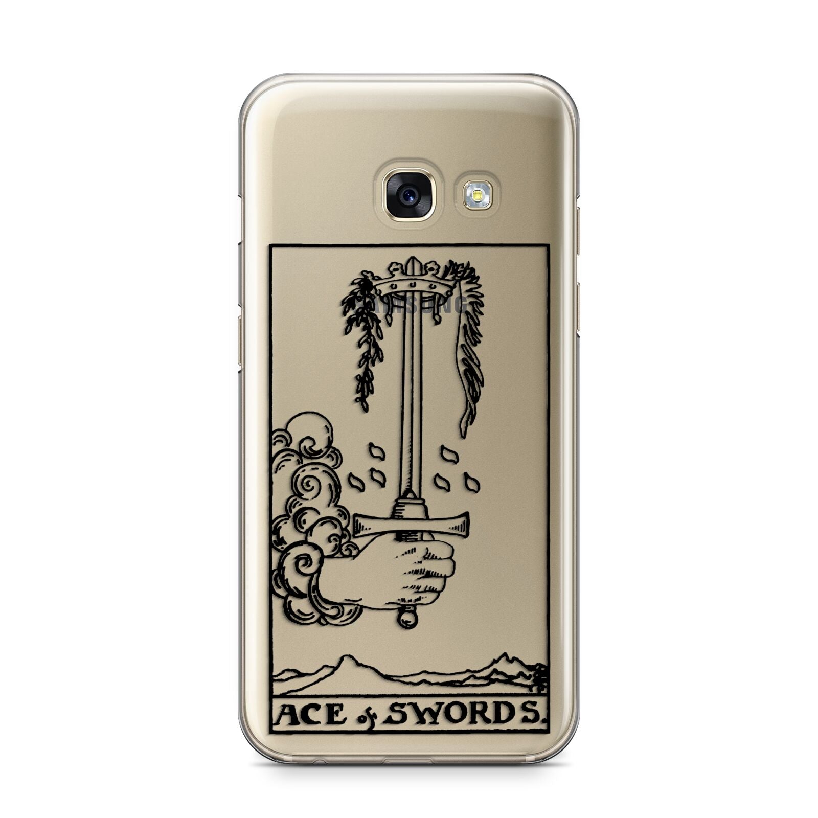 Ace of Swords Monochrome Samsung Galaxy A3 2017 Case on gold phone