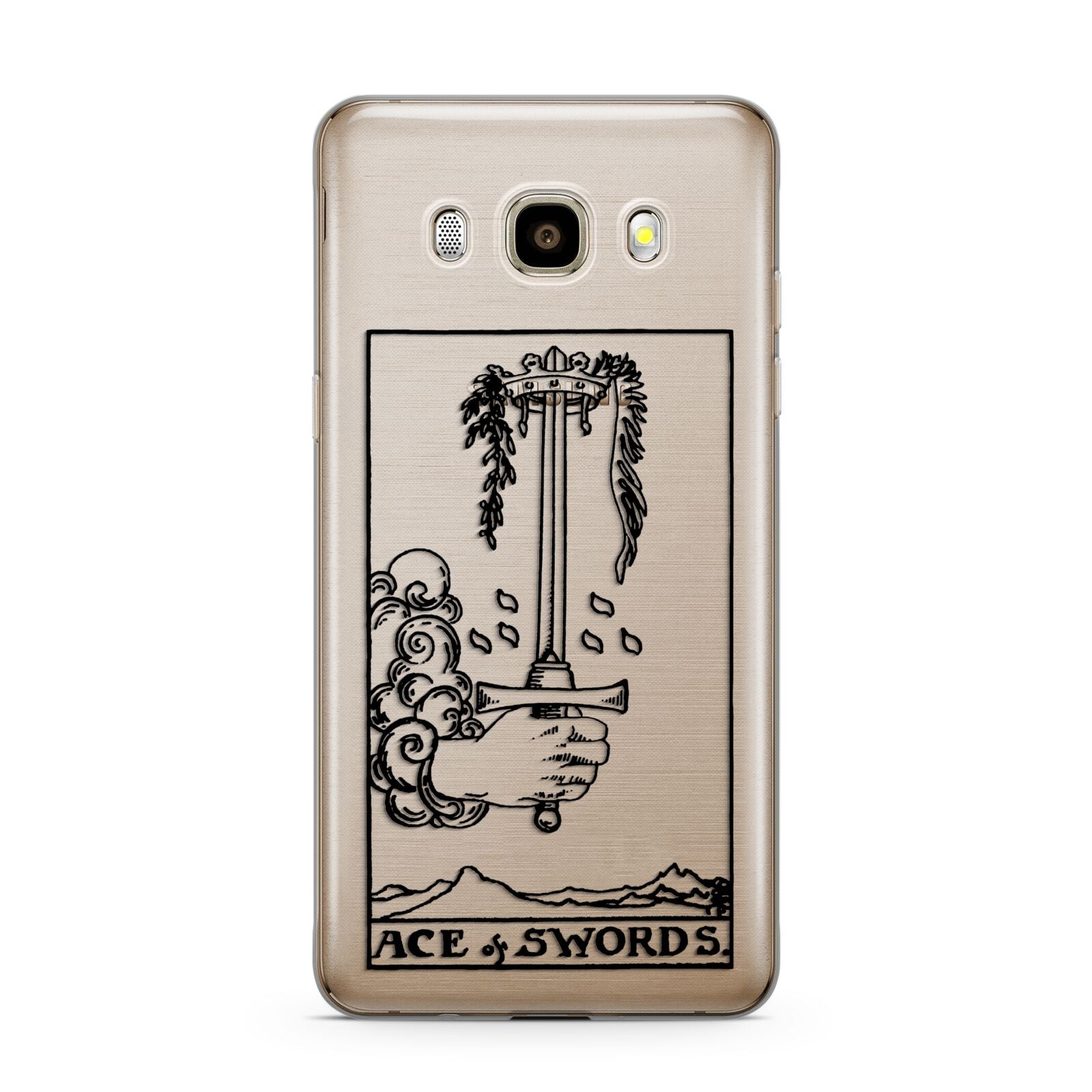 Ace of Swords Monochrome Samsung Galaxy J7 2016 Case on gold phone