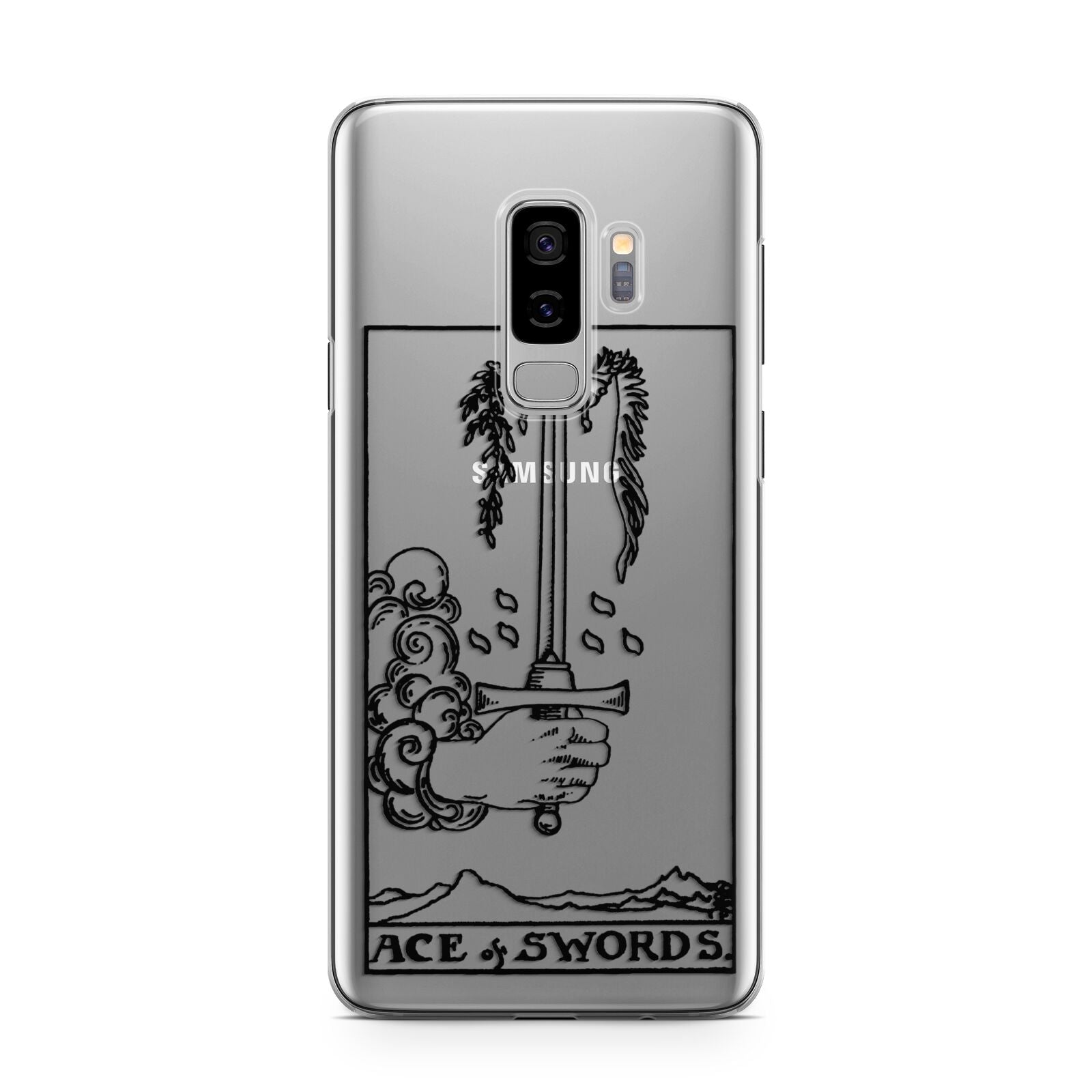 Ace of Swords Monochrome Samsung Galaxy S9 Plus Case on Silver phone