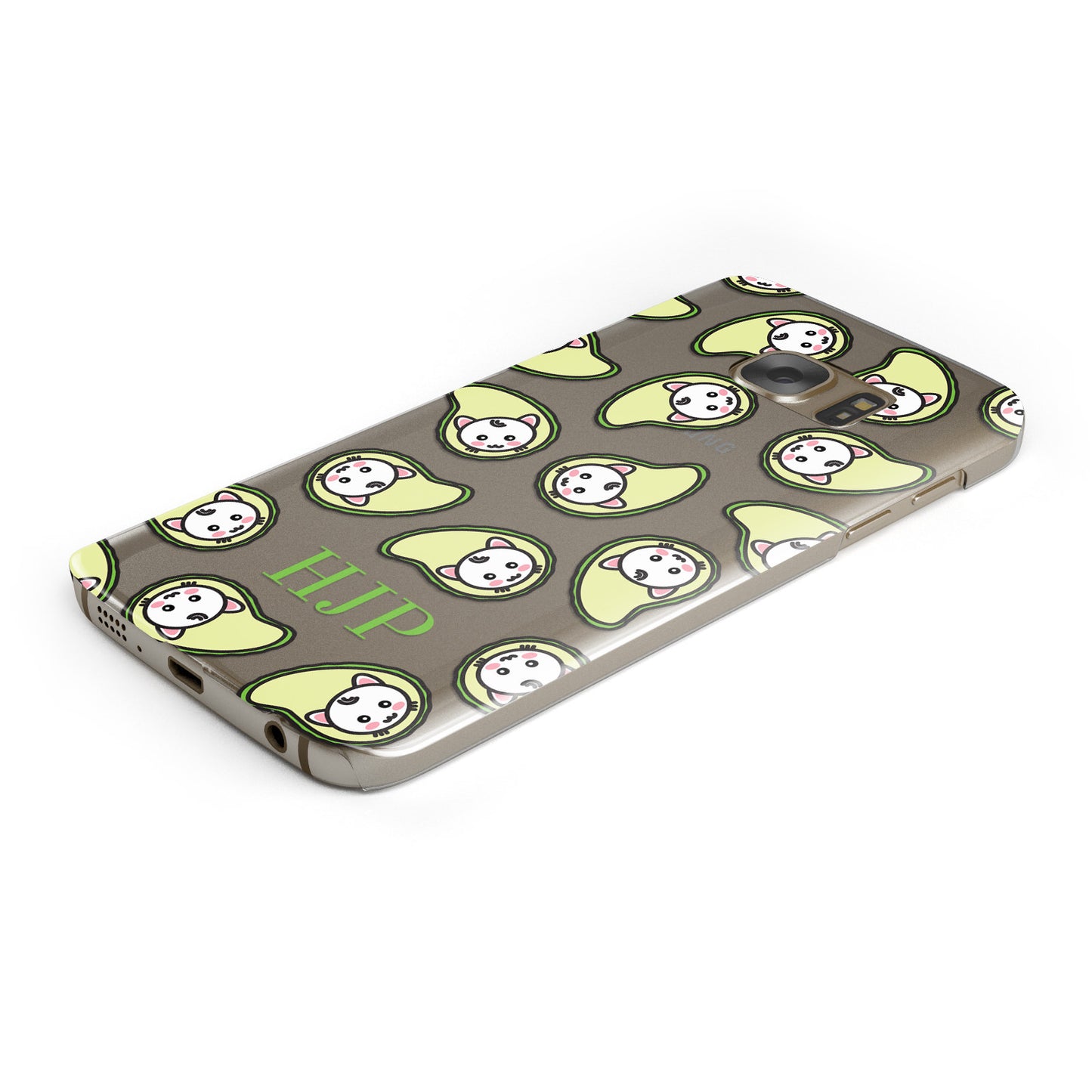 Personalised Avocado Cat Initials Clear Samsung Galaxy Case Bottom Cutout