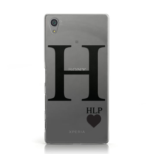 Personalised Black Big Initial & 3 Small Clear Sony Xperia Case