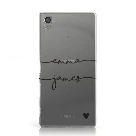 Personalised Black Couples Two Names Heart Sony Xperia Case