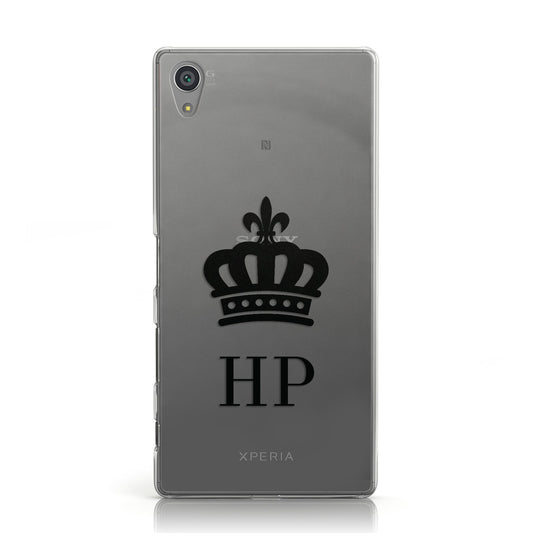 Personalised Black Crown & Initials Clear Sony Xperia Case