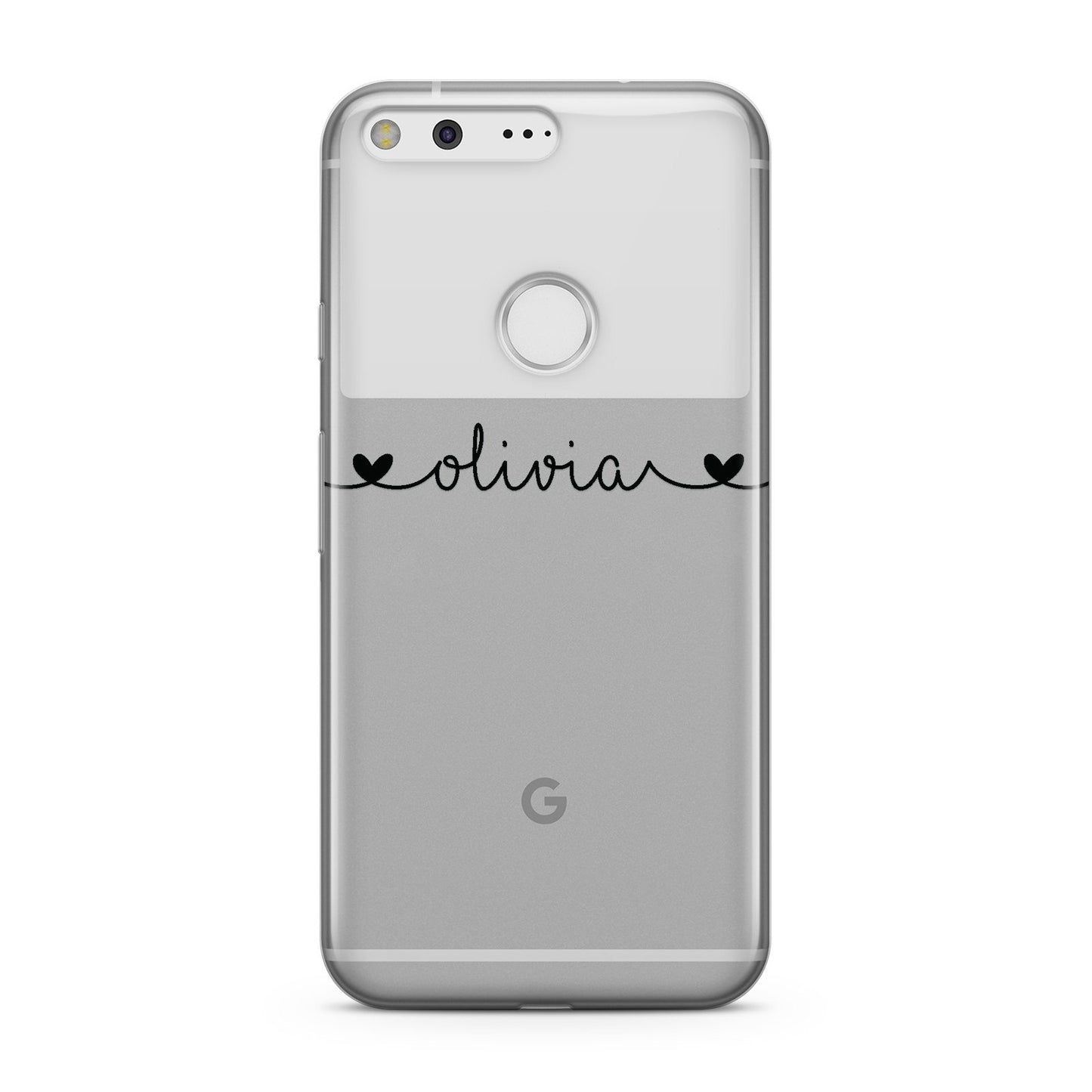 Personalised Black Handwritten Name Hearts Clear Google Case