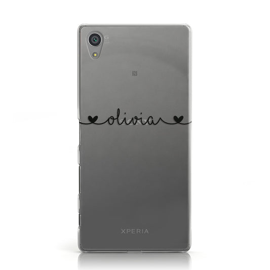 Personalised Black Handwritten Name Hearts Clear Sony Xperia Case