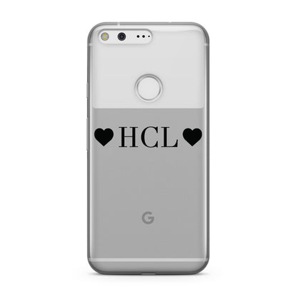 Personalised Black Initials & 2 Hearts Clear Google Case