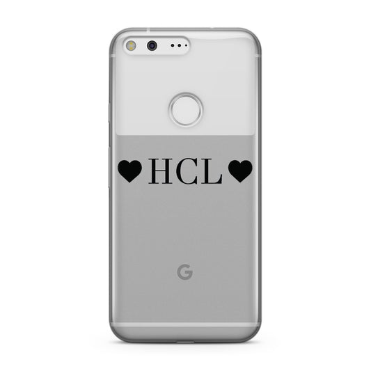 Personalised Black Initials & 2 Hearts Clear Google Case