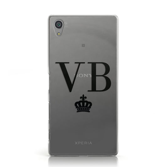 Personalised Black Initials & Crown Clear Sony Xperia Case