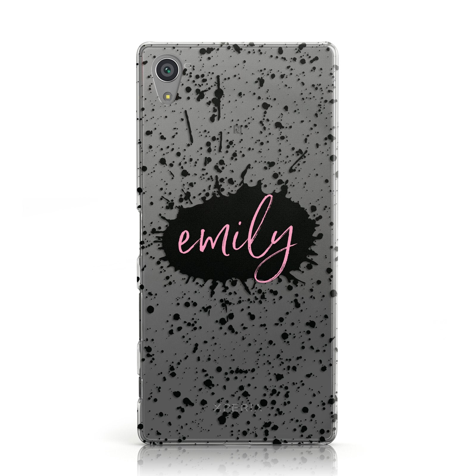 Personalised Black Ink Splat & Clear Name Sony Xperia Case