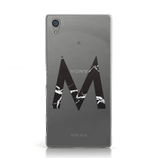 Personalised Black Marble Initial Clear Custom Sony Xperia Case