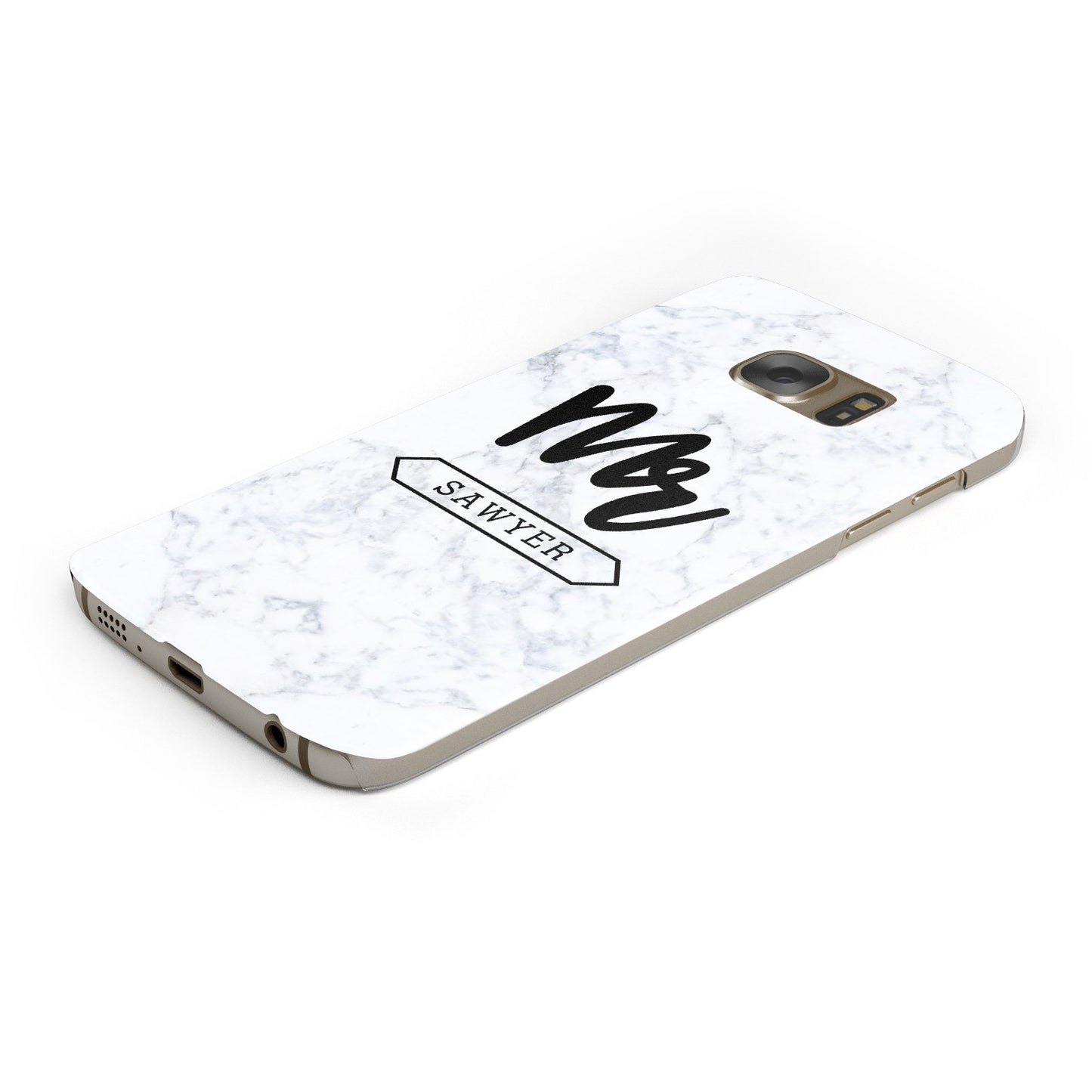 Personalised Black Mr Surname On Marble Samsung Galaxy Case Bottom Cutout