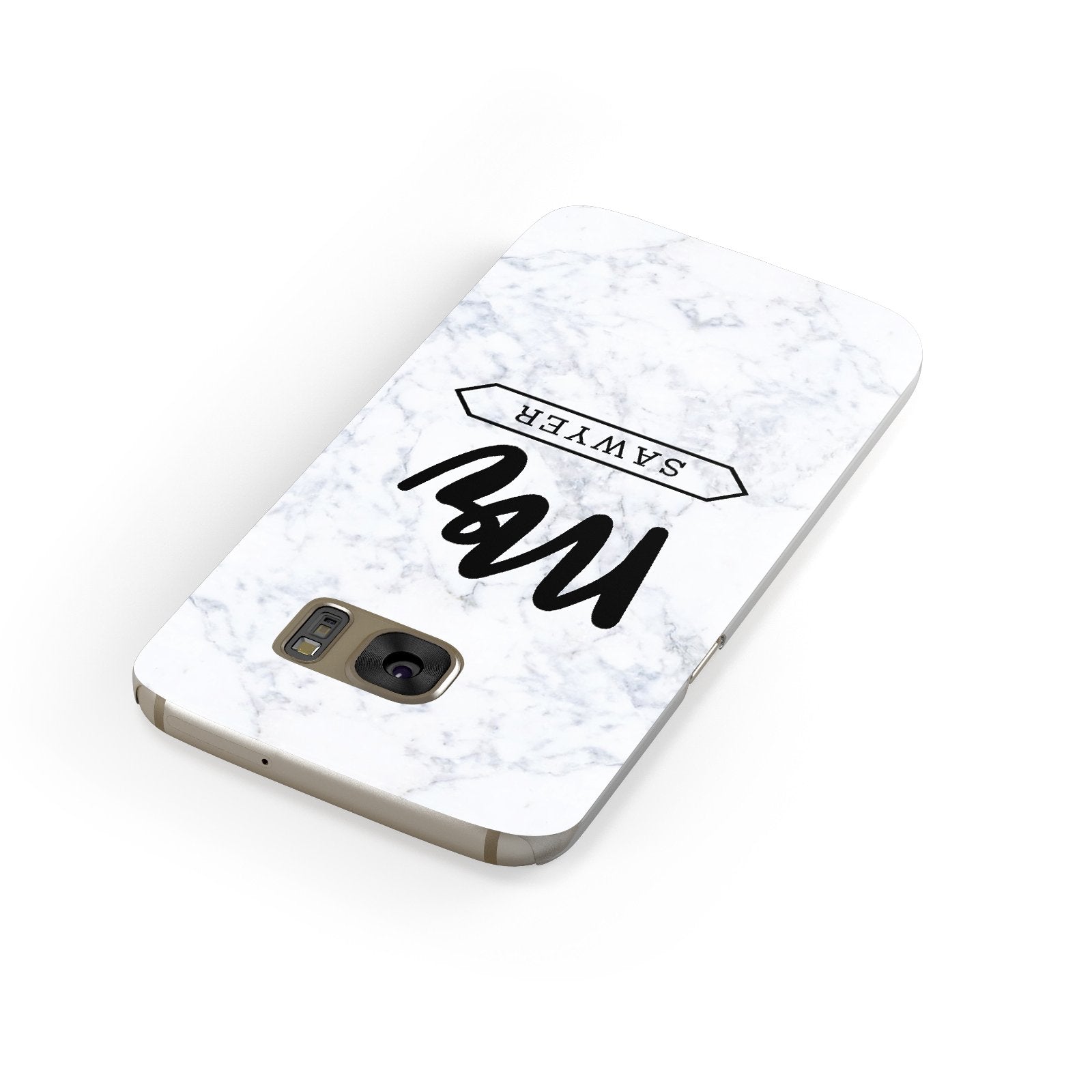 Personalised Black Mr Surname On Marble Samsung Galaxy Case Front Close Up