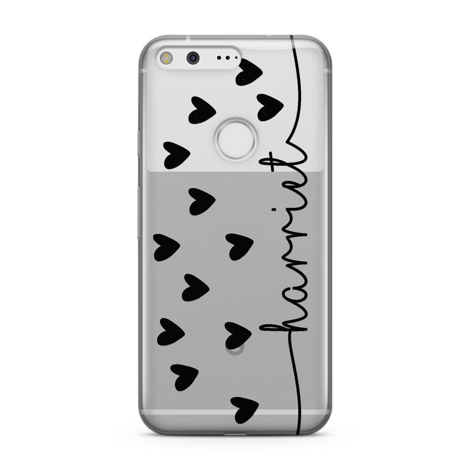 Personalised Black Name Love Hearts Clear Google Case