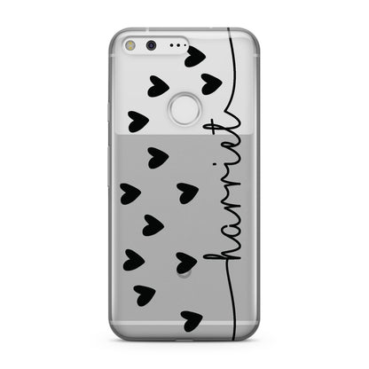 Personalised Black Name Love Hearts Clear Google Case