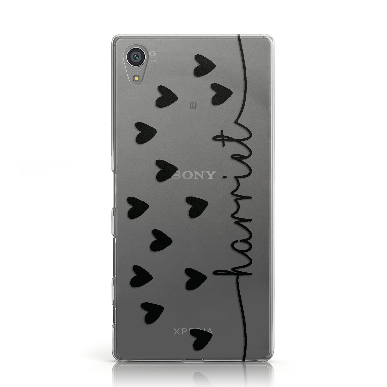 Personalised Black Name Love Hearts Clear Sony Xperia Case