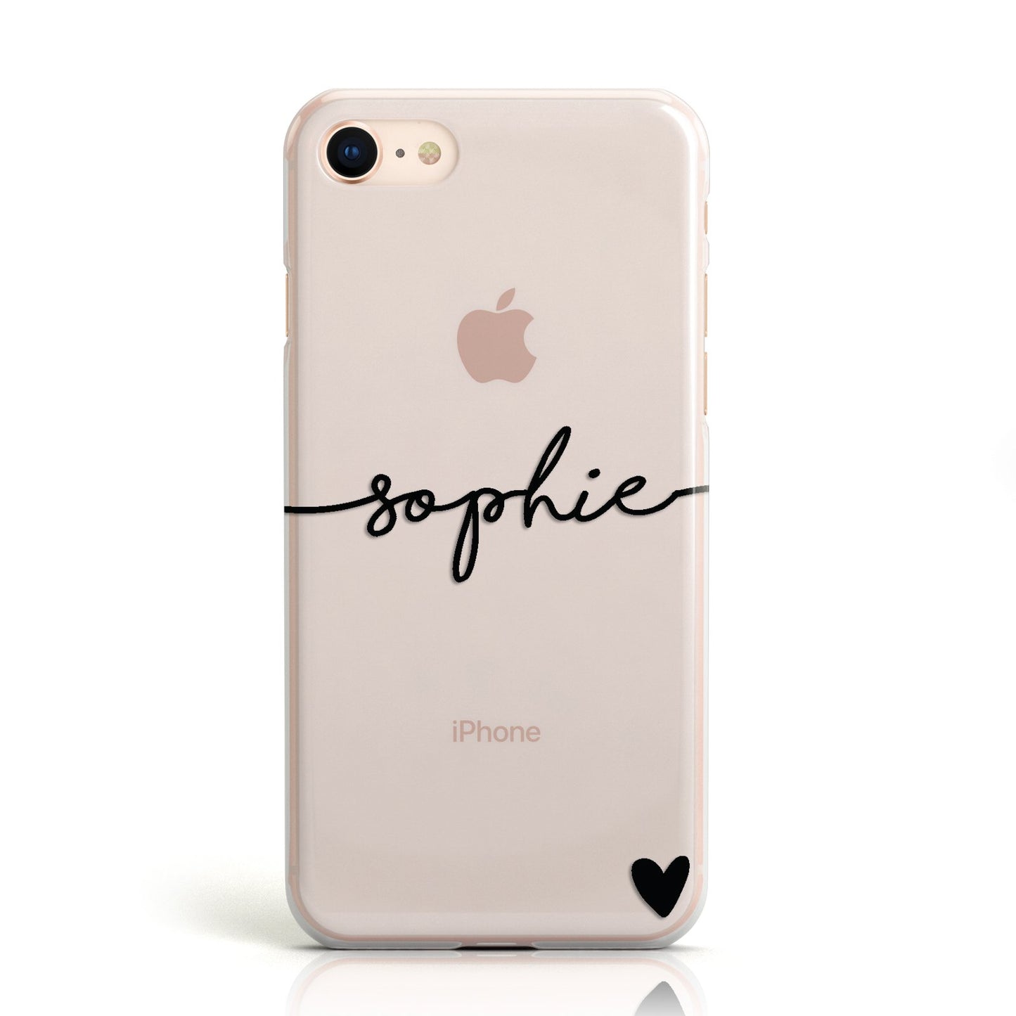 Personalised Black Name & One Heart Clear Apple iPhone Case