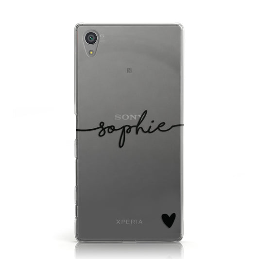 Personalised Black Name & One Heart Clear Sony Xperia Case