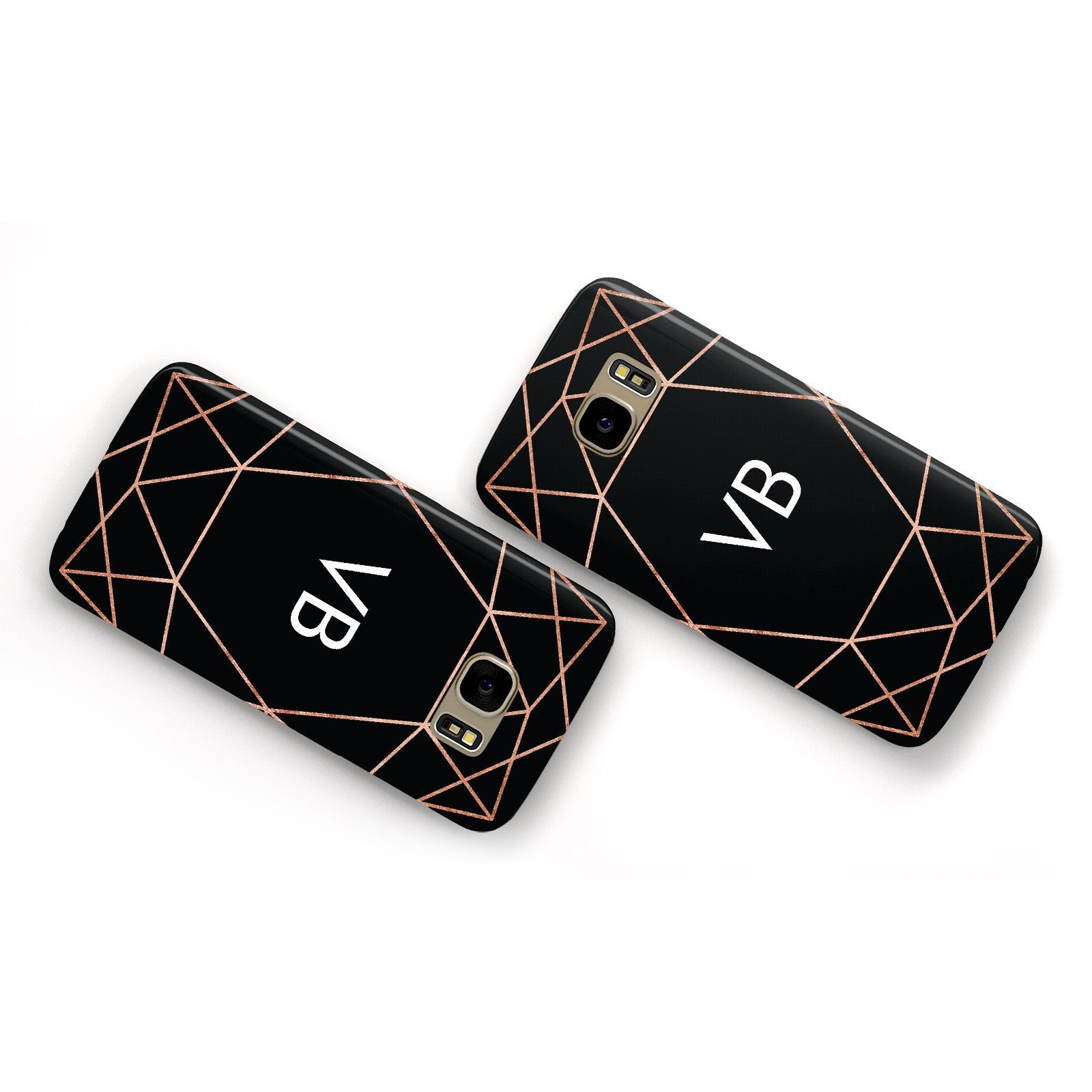 Personalised Black Rose Gold Initials Geometric Samsung Galaxy Case Flat Overview