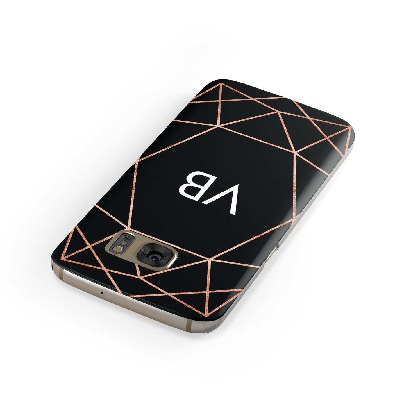 Personalised Black Rose Gold Initials Geometric Samsung Galaxy Case Front Close Up