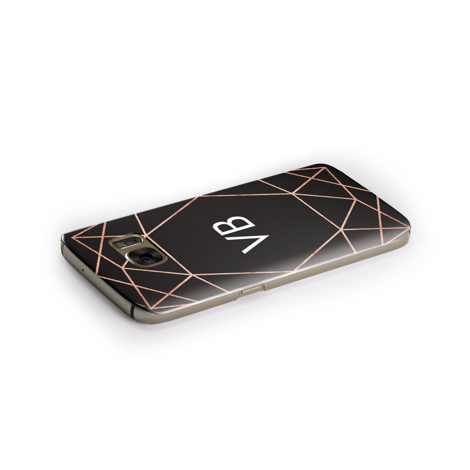 Personalised Black Rose Gold Initials Geometric Samsung Galaxy Case Side Close Up