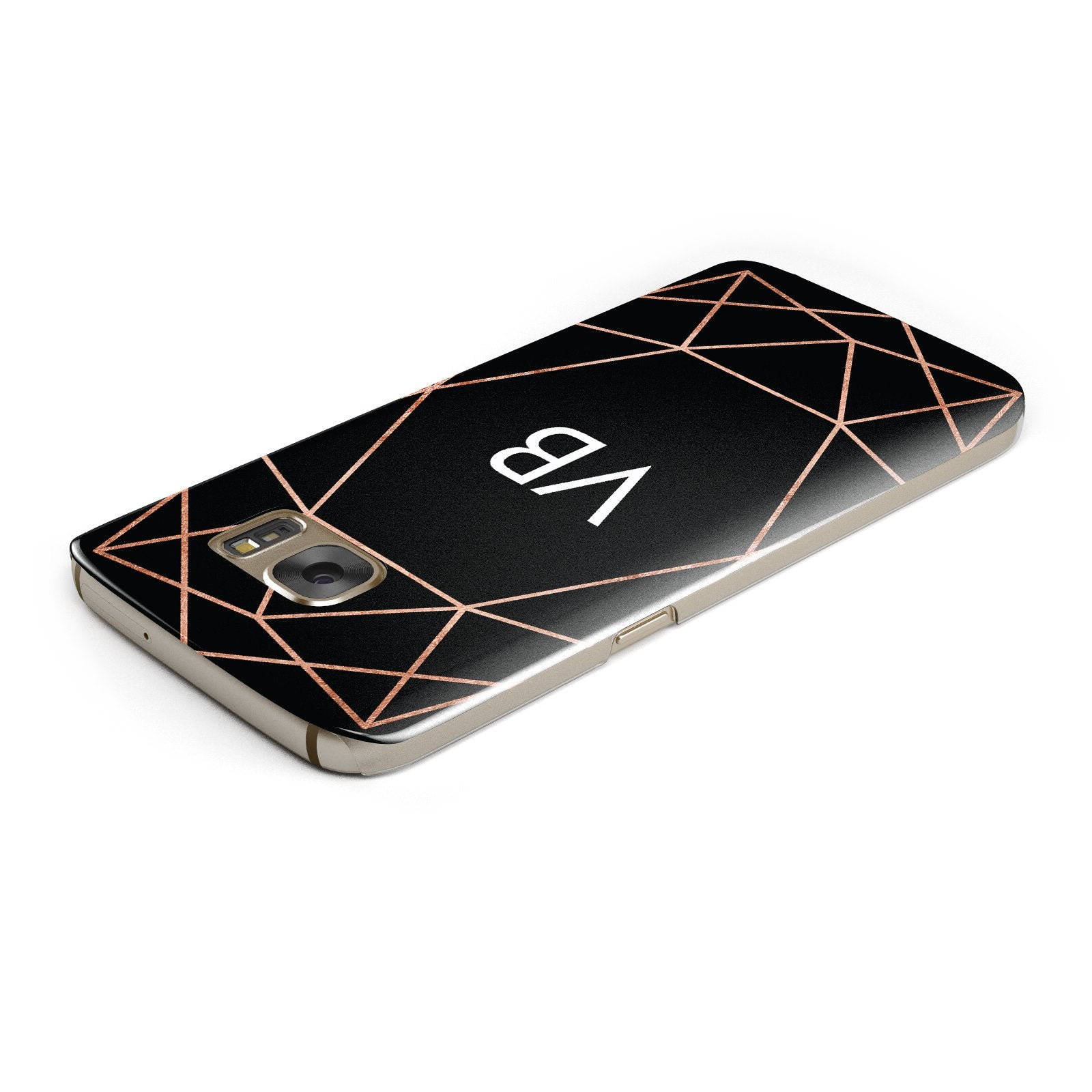 Personalised Black Rose Gold Initials Geometric Samsung Galaxy Case Top Cutout