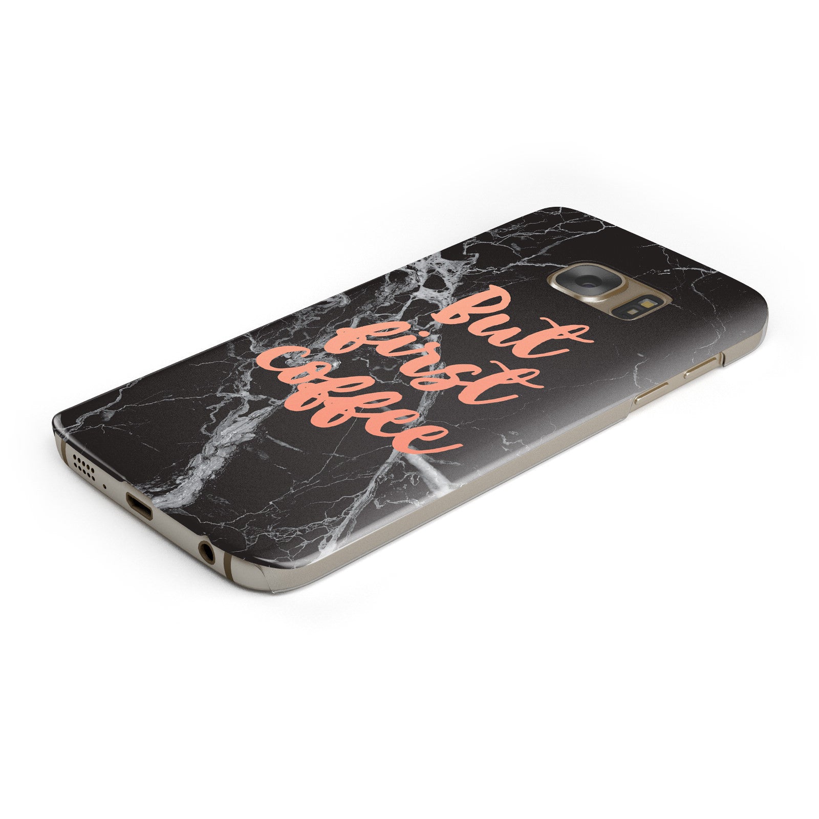 But First Coffee Black Marble Effect Samsung Galaxy Case Bottom Cutout