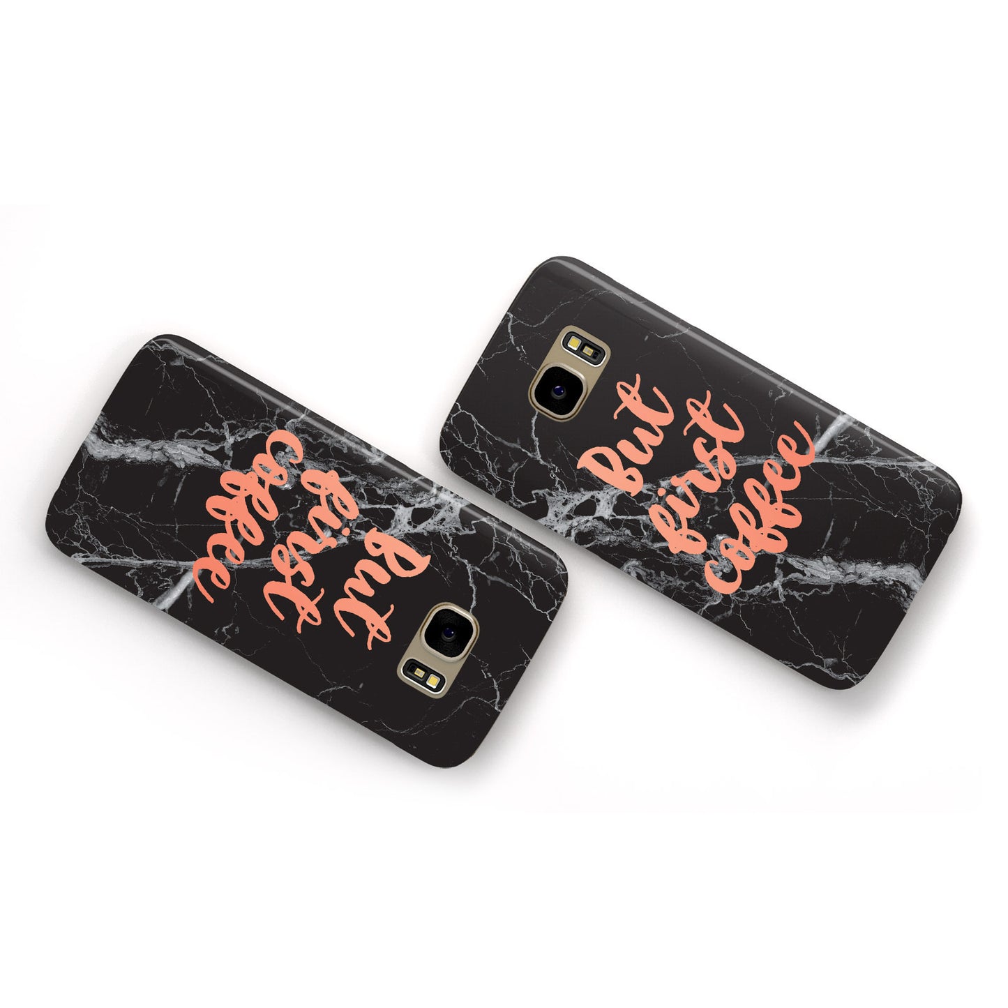 But First Coffee Black Marble Effect Samsung Galaxy Case Flat Overview