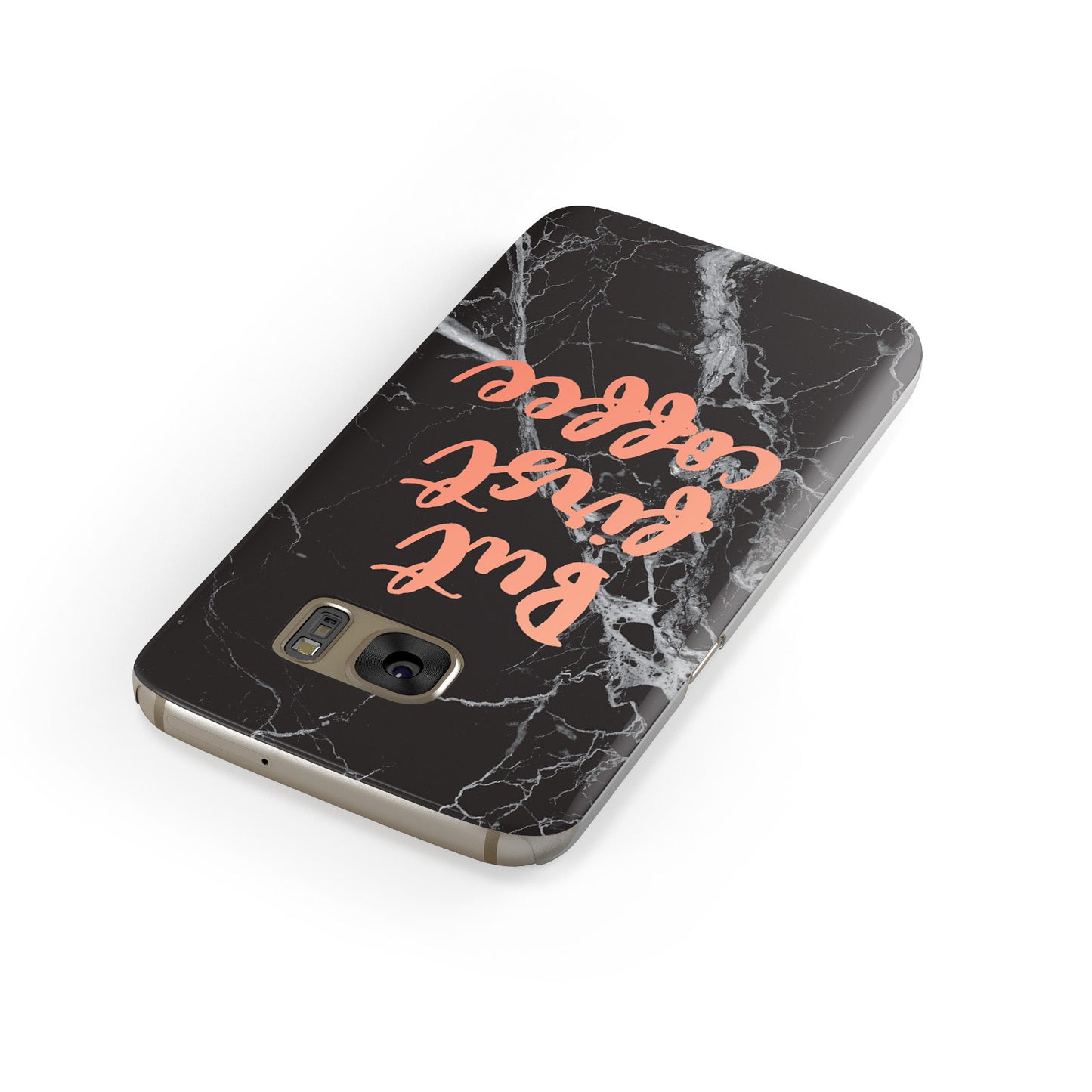 But First Coffee Black Marble Effect Samsung Galaxy Case Front Close Up