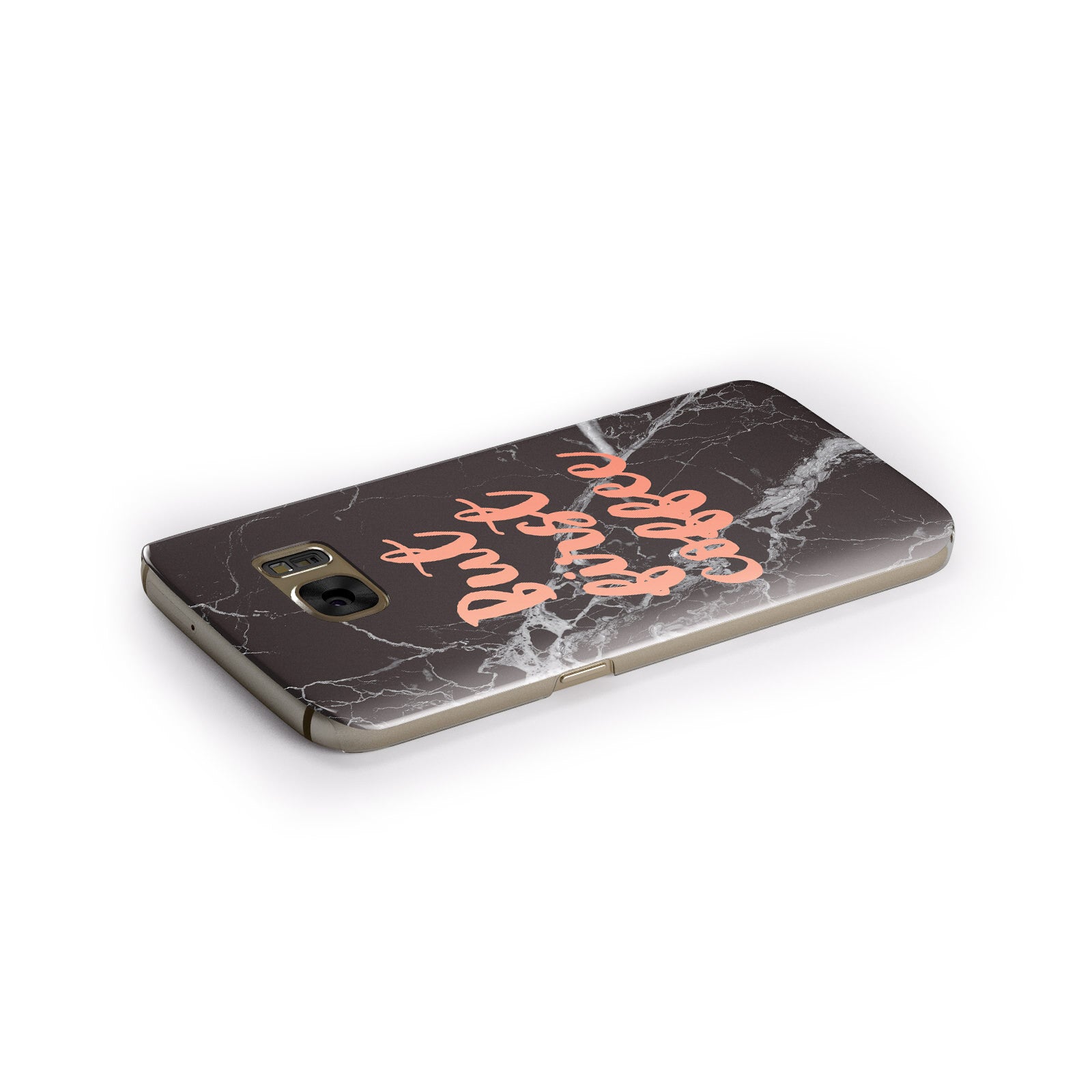 But First Coffee Black Marble Effect Samsung Galaxy Case Side Close Up