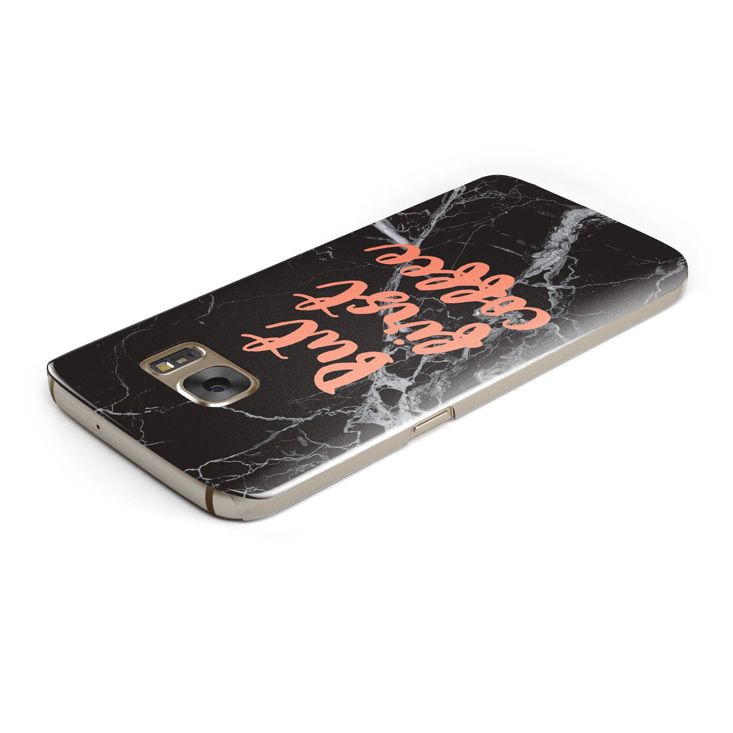 But First Coffee Black Marble Effect Samsung Galaxy Case Top Cutout