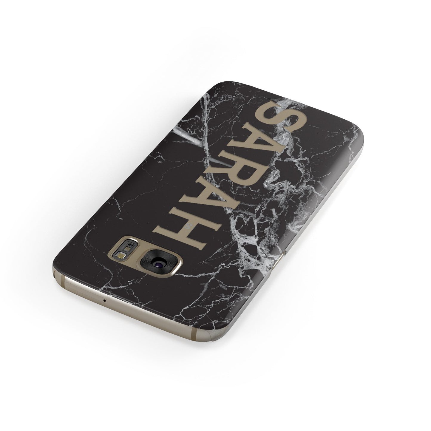 Personalised Clear Name Cutout Black Marble Custom Samsung Galaxy Case Front Close Up