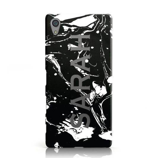 Personalised Clear Name Cutout Swirl Marble Custom Sony Xperia Case