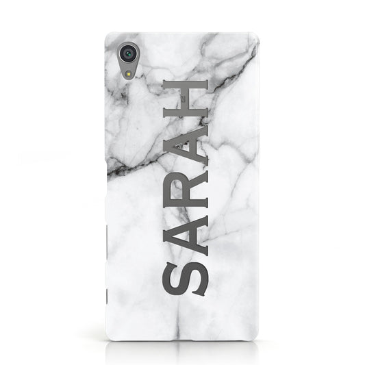 Personalised Clear Name See Through Grey Marble Sony Xperia Case