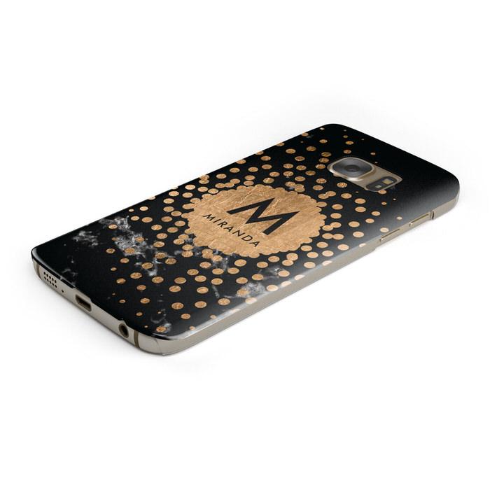 Personalised Copper Black Marble With Name Samsung Galaxy Case Bottom Cutout