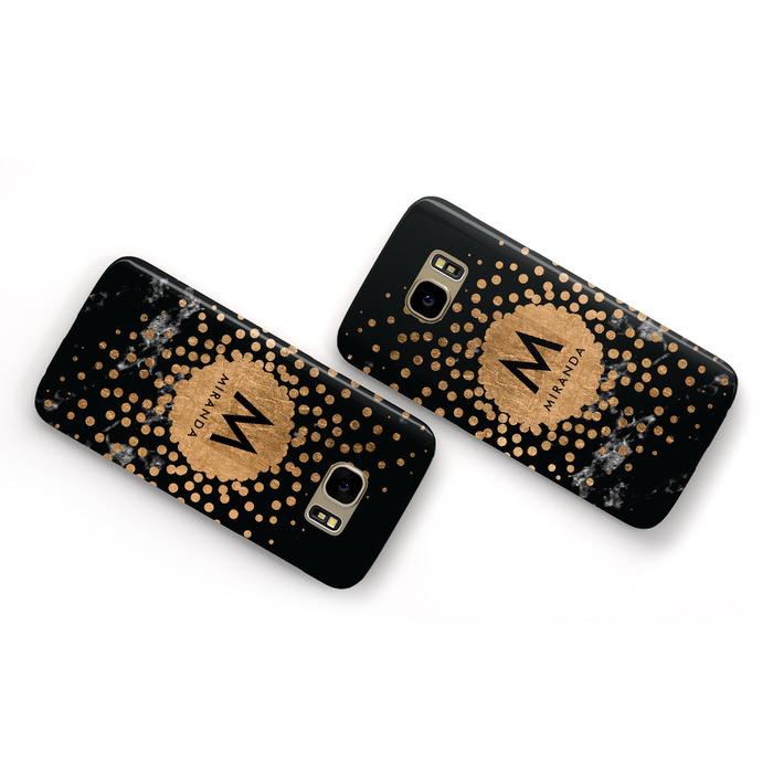 Personalised Copper Black Marble With Name Samsung Galaxy Case Flat Overview