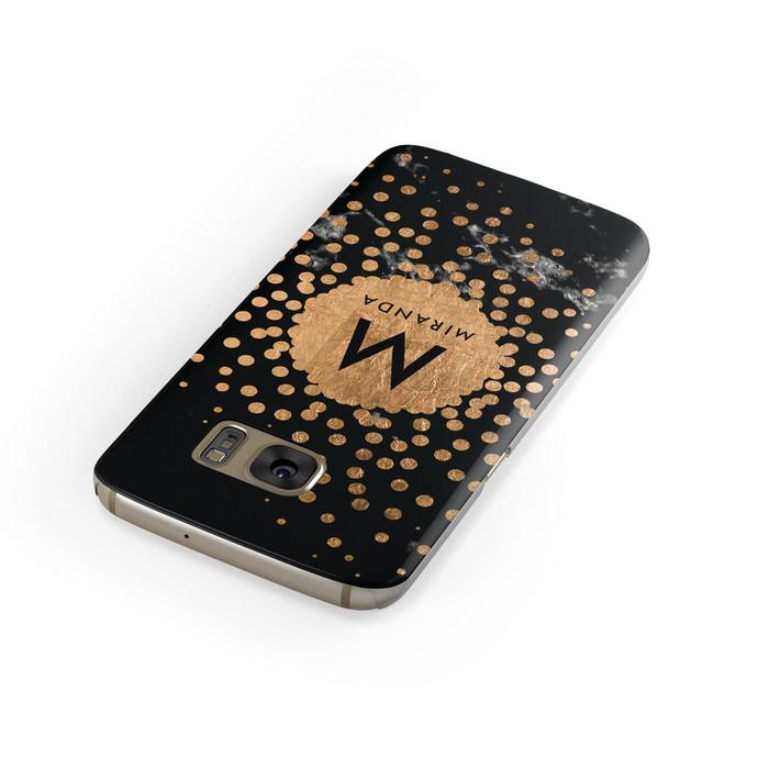 Personalised Copper Black Marble With Name Samsung Galaxy Case Front Close Up