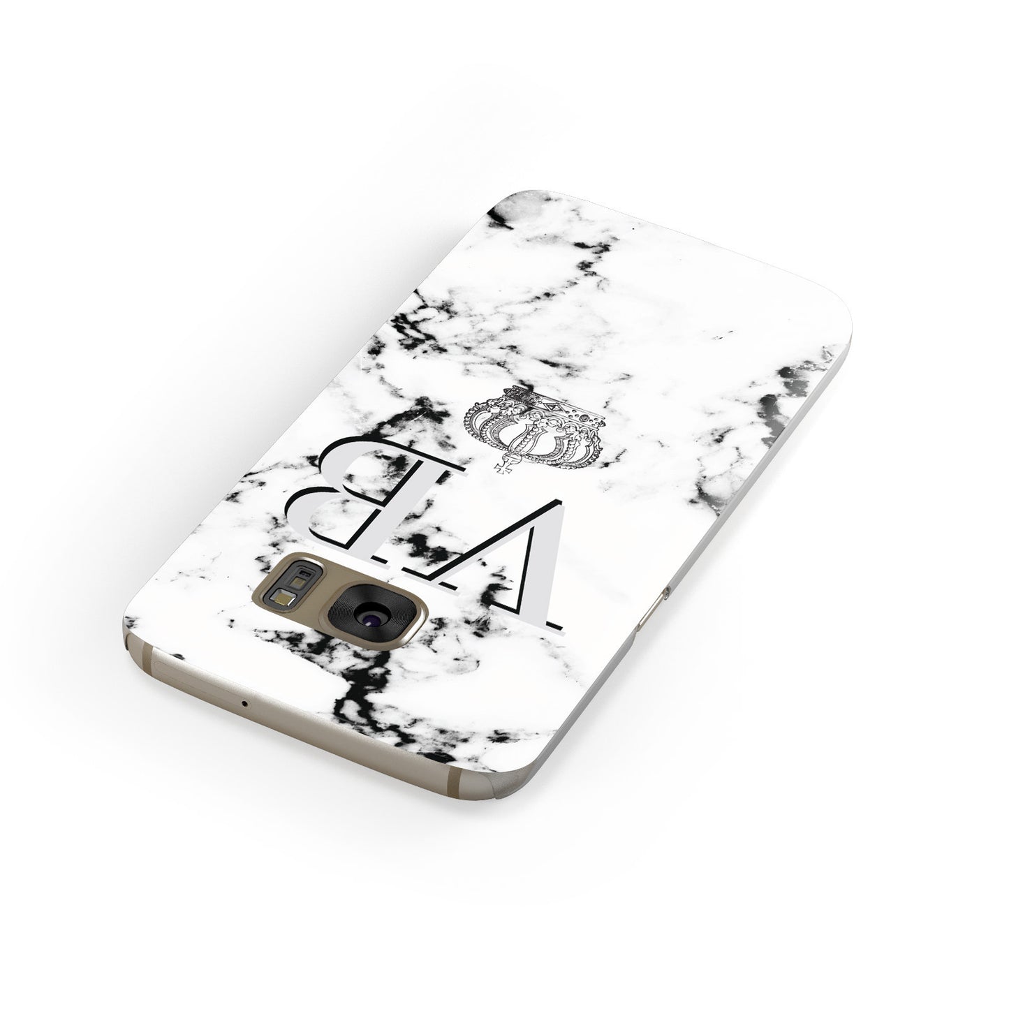 Personalised Crown Marble Initialed Grey Samsung Galaxy Case Front Close Up