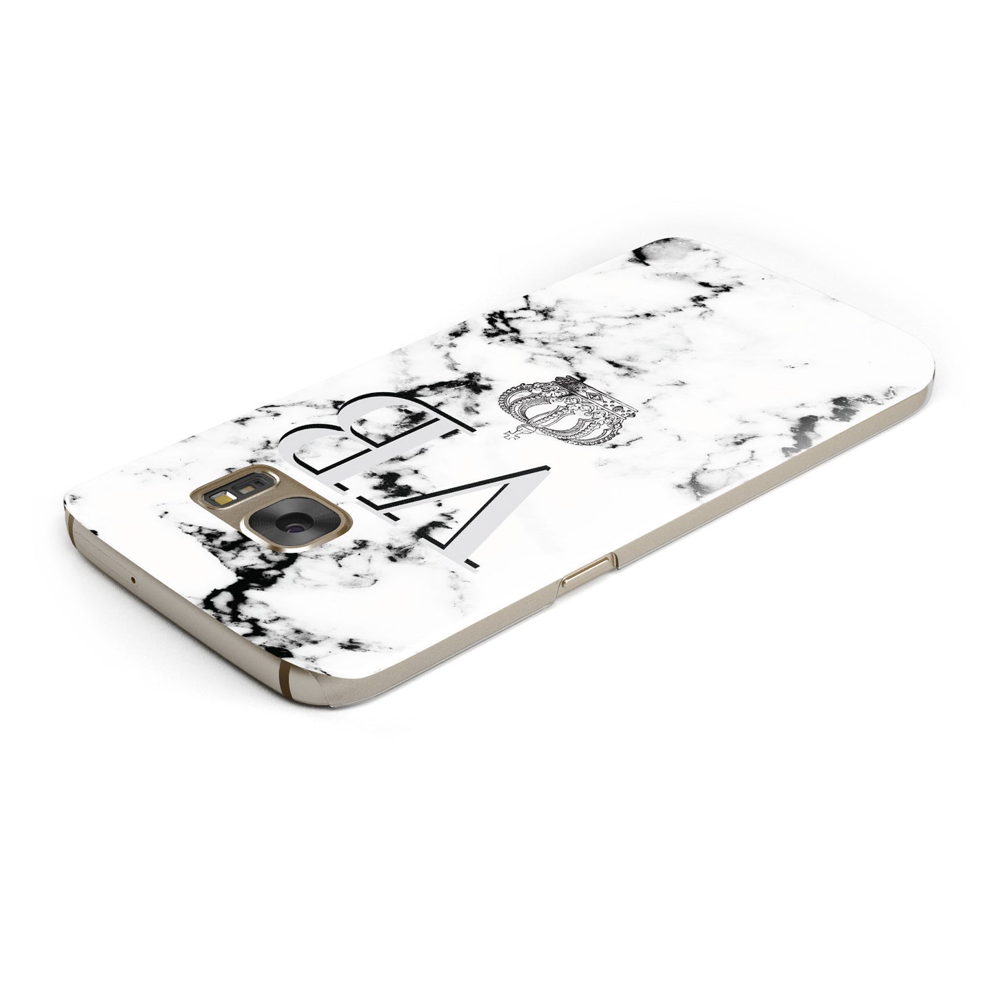 Personalised Crown Marble Initialed Grey Samsung Galaxy Case Top Cutout