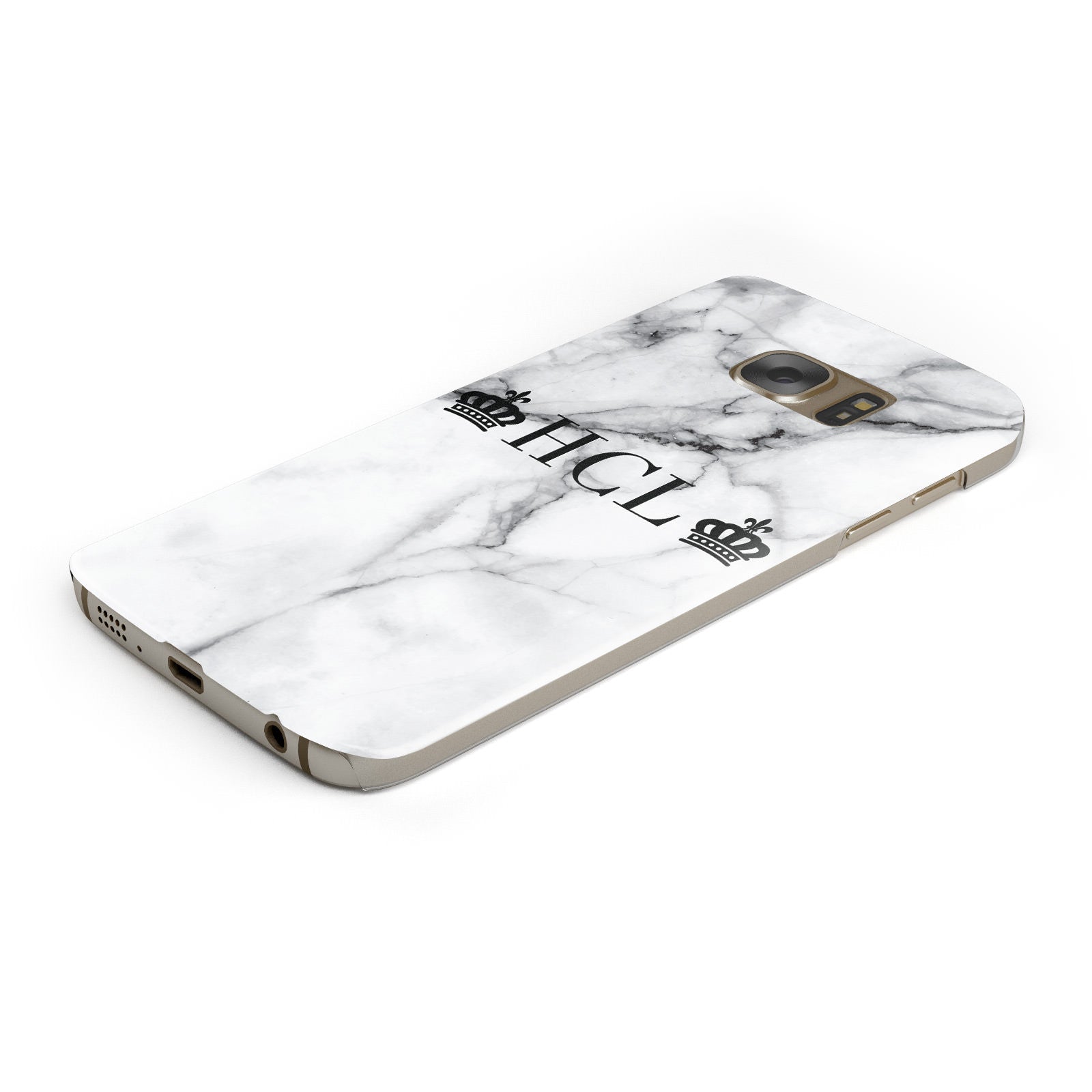 Personalised Crowns Marble Initials Samsung Galaxy Case Bottom Cutout