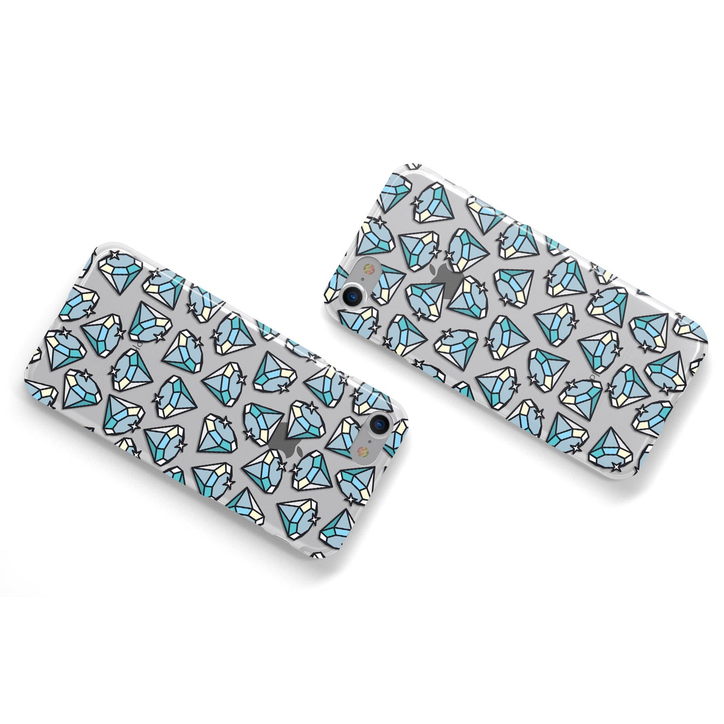 Diamonds Blue Clear Transparent Apple iPhone Case Flat Overview