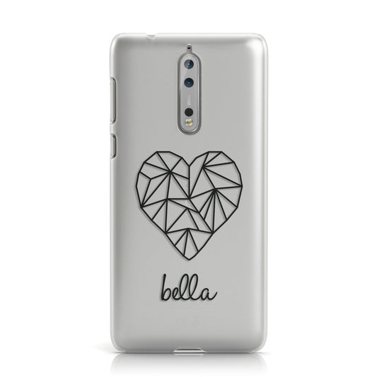 Personalised Geometric Heart & Name Black Nokia Case