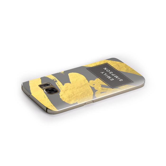 Personalised Gold Leaf Grey With Name Samsung Galaxy Case Side Close Up