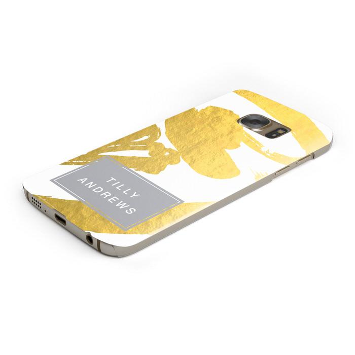 Personalised Gold Leaf White With Name Samsung Galaxy Case Bottom Cutout