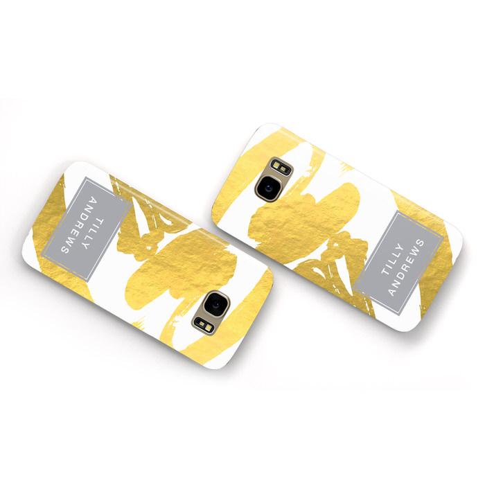 Personalised Gold Leaf White With Name Samsung Galaxy Case Flat Overview