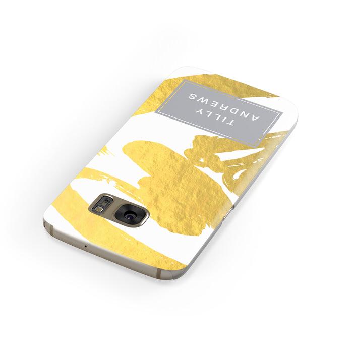 Personalised Gold Leaf White With Name Samsung Galaxy Case Front Close Up