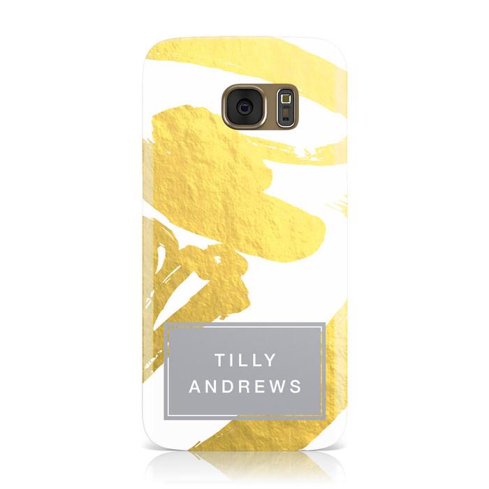 Personalised Gold Leaf White With Name Samsung Galaxy Case